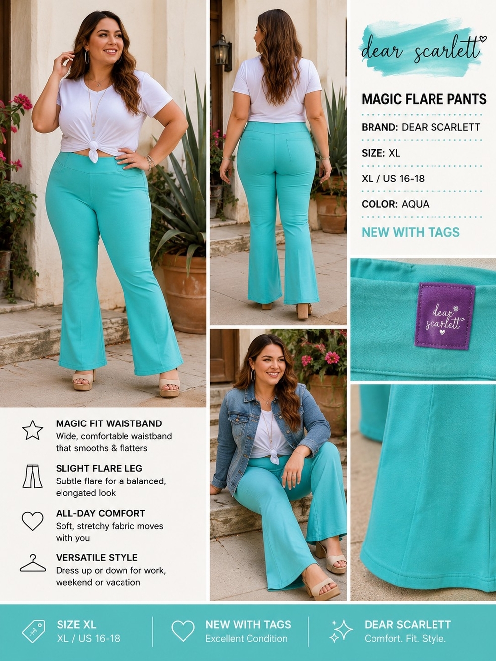 Dear Scarlett Aqua Magic Flare Pants - Women's XL